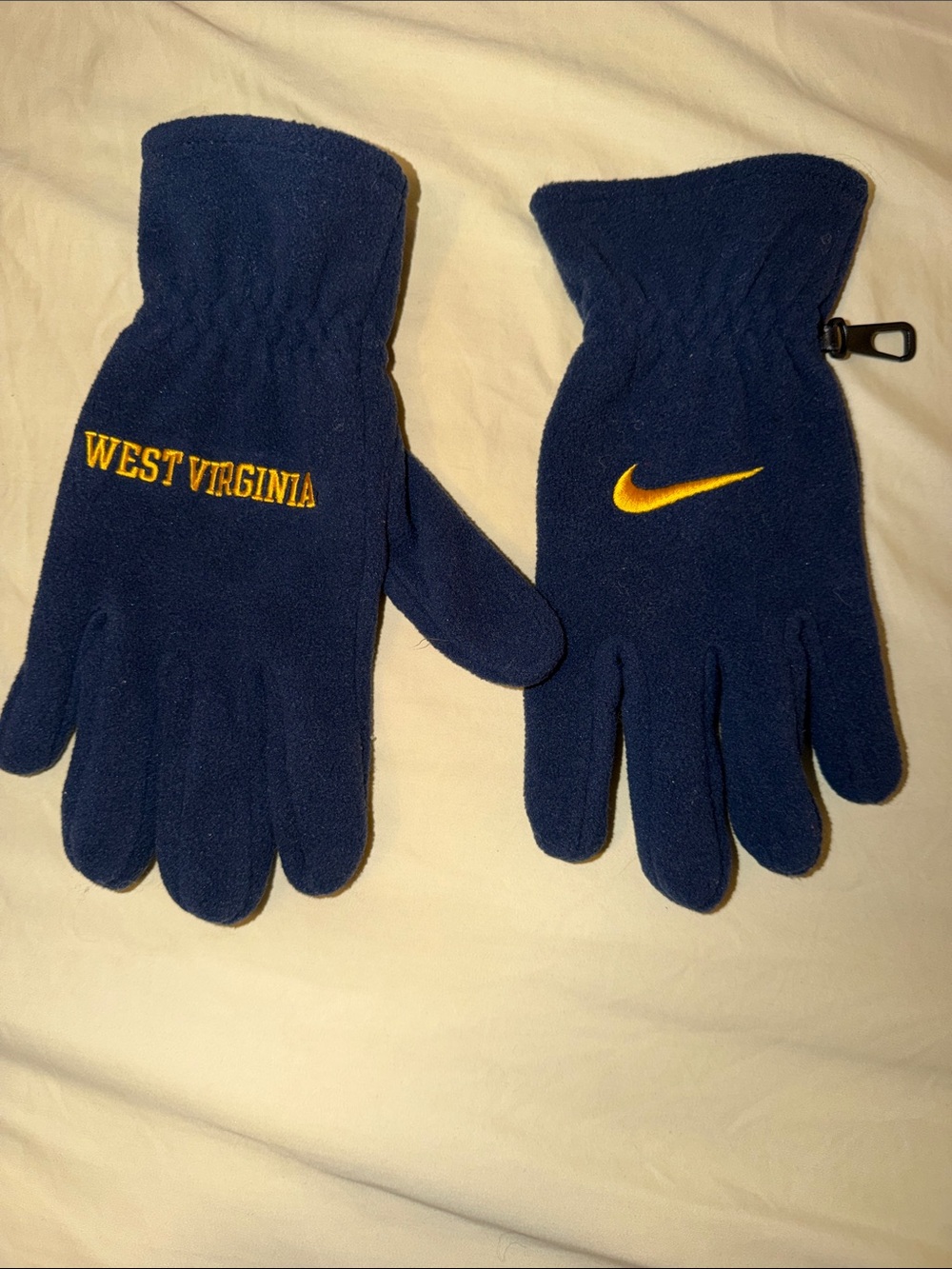Nike Navy Fleece Gloves with Gold Swoosh & West Virginia Embroidery